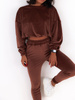 Komplet luźna bluza i spodnie welurowy dres brązowy c353 k01