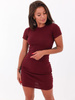 Bawełniana dopasowana mini sukienka z prążka bordowa b118 kk01