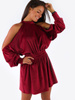 WELUROWA SUKIENKA GOŁE RAMIONA OVERSIZE bordowa B154 k01