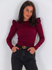 Bawełniana BLUZKA z elastycznej dzianiny prążkowanej z falbankami na ramionach bordowa E510 k01