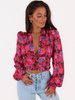 Zwiewna bluzka z dekoltem wiązana na plecach różowa w kwiaty C146 k01