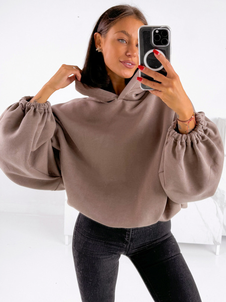 Szeroka luźna BLUZA z kapturem oversize coffee E348 k01