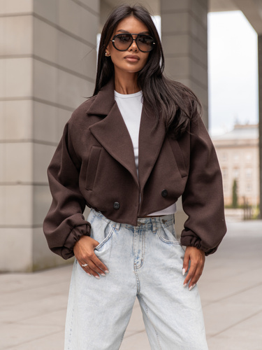 Oversizowa krótka KURTKA o szerokim kroju ze ściągaczem czekoladowa X364