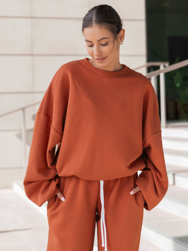 Dresowa bawełniana BLUZA oversize szeroka pumpkin orange X402