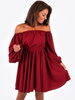 ROZKLOSZOWANA SUKIENKA OPUSZCZANA NA RAMIONA bordowa B170 k01