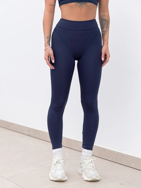 FITNESS / SIŁOWNIA / JOGA dopasowane SPODNIE legginsy z wysokim stanem z przeszyciami navy blue F106
