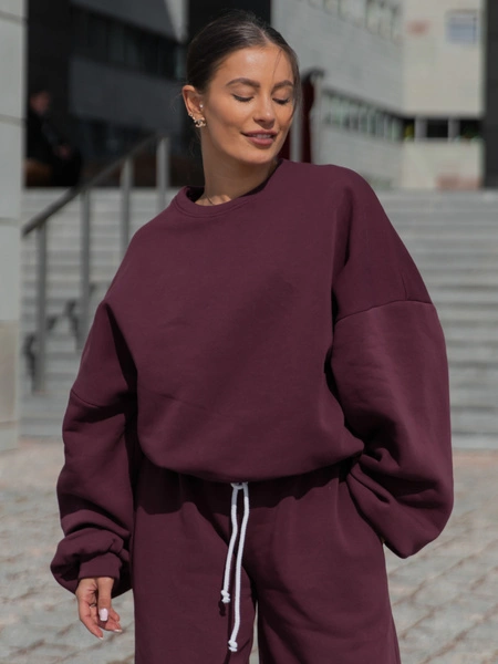 Dresowa bawełniana BLUZA oversize szeroka deep plum / śliwkowa X402