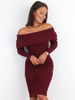 Bawełniana sukienka z prążka z szalem bordowa a256 k01