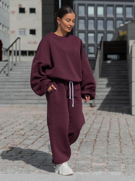 Dresowa bawełniana BLUZA oversize szeroka deep plum / śliwkowa X402