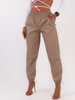 Skórzane joggery spodnie z wysokim stanem beżowe c345 k01