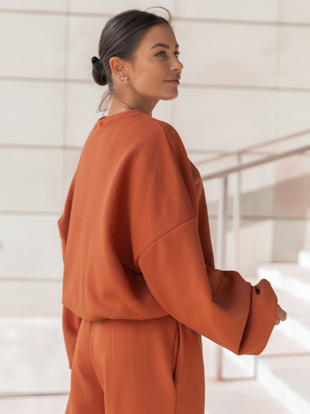 Dresowa bawełniana BLUZA oversize szeroka pumpkin orange X402