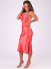 Satynowa sukienka midi odkryte plecy koralowa b208 k01