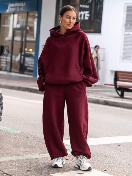 Dresowy ZESTAW: BLUZA z kapturem oversize z raglanowymi rękawami X509 + Bawełniane SPODNIE baggy ze ściągaczami i przeszyciami X510