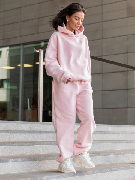 Dresowe bawełniane SPODNIE  ze ściągaczami baby pink X32