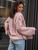 SWETER oversize splot warkoczowy z frędzlami brudny róż K275 k01