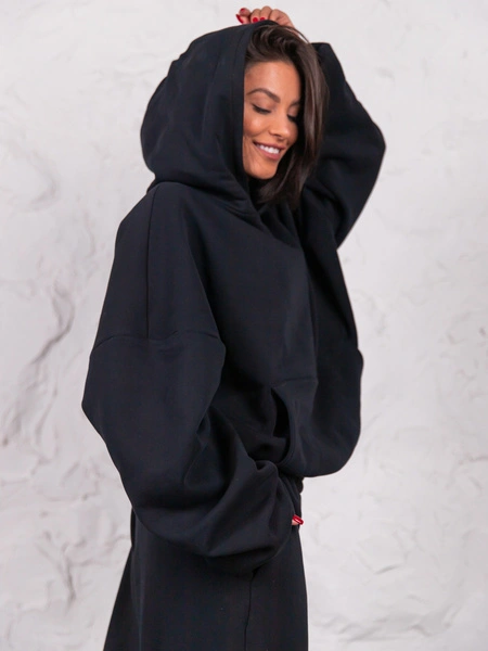 Dresowa bawełniana BLUZA z kapturem oversize szeroka czarna E644