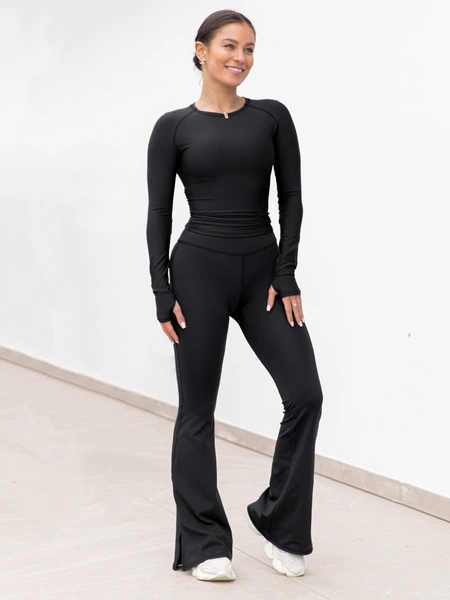 FITNESS / SIŁOWNIA / JOGA dopasowana BLUZKA z długim rękawem czarna F101