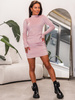 Welurowa mini SUKIENKA z półgolfem drapowana brudny róż D559 k01