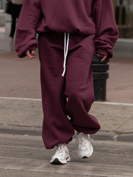 Dresowe bawełniane SPODNIE baggy niski stan śliwkowe X403