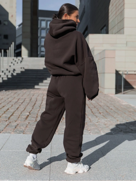 Dresowy ZESTAW: Viralowa BLUZA z drapanego dresu z kapturem na stójce E1 + Dresowe SPODNIE ze ściągaczami X32