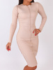 Bawełniana dopasowana sukienka szwy na wierzchu z prążka beżowa b24 kk01