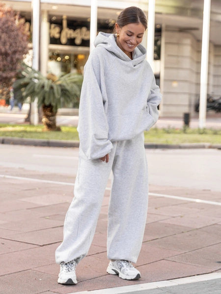 Dresowy ZESTAW: BLUZA z kapturem oversize z raglanowymi rękawami X509 + Bawełniane SPODNIE baggy ze ściągaczami i przeszyciami X510