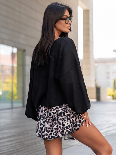 Rozkloszowana mini SPÓDNICA z falbankami z asymetrycznym dołem panterka X360