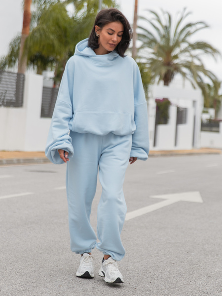 Dresowe bawełniane SPODNIE  ze ściągaczami baby blue X32 k01