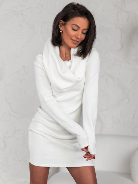 Swetrowa mini SUKIENKA z szalem kapturem ecru E614 k01