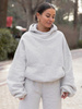 Viralowa Bawełniana BLUZA z drapanego dresu z kapturem na stójce z kieszeniami kangurka szary melanż E1