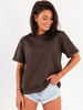Bawełniany basicowy t-shirt oversize z krótkim rękawem brązowa d121 k01