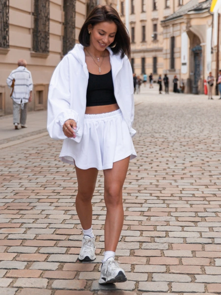 ZESTAW: BLUZA oversize z kapturem X218 + asymetryczne SPODENKI z bawełnianej dresówki X53