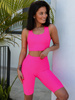 KOMPLET z lycry krótki top na ramkach i krótkie legginsy kolarki różowy D212 k01