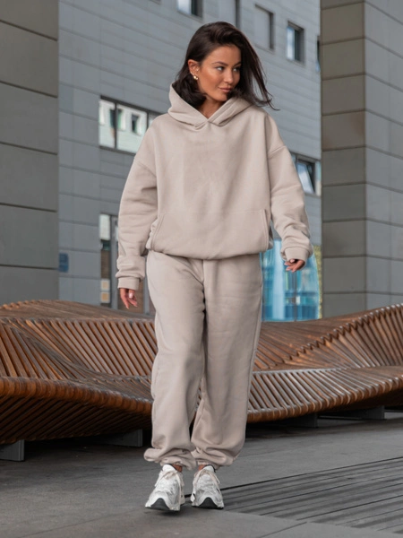 Dresowa bawełniana BLUZA z kapturem kangurka o klasycznym kroju stone X350