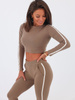 Dresowy komplet z lampasem top+spodnie cappuccino b55 k01