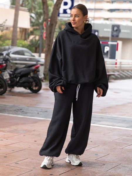 Dresowe bawełniane SPODNIE baggy niski stan czarne X403