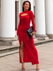 Elegancka dopasowana SUKIENKA maxi z wycięciem na biuście czerwona D518 k01