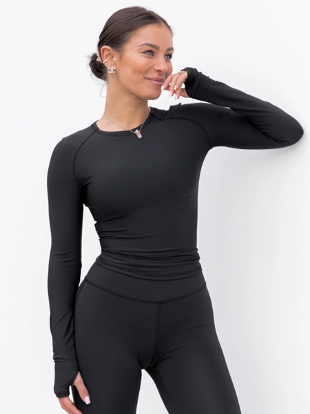 FITNESS / SIŁOWNIA / JOGA dopasowana BLUZKA z długim rękawem czarna F101