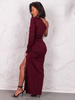 Elegancka maxi SUKIENKA z asymetrycznym dekoltem z jednym długim rękawem bordowa E624 k01