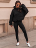 Bawełniany KOMPLET dresowa bluza kangurka z kapturem i spodnie legginsy z prążkowanej dzianiny czarny E368 k01