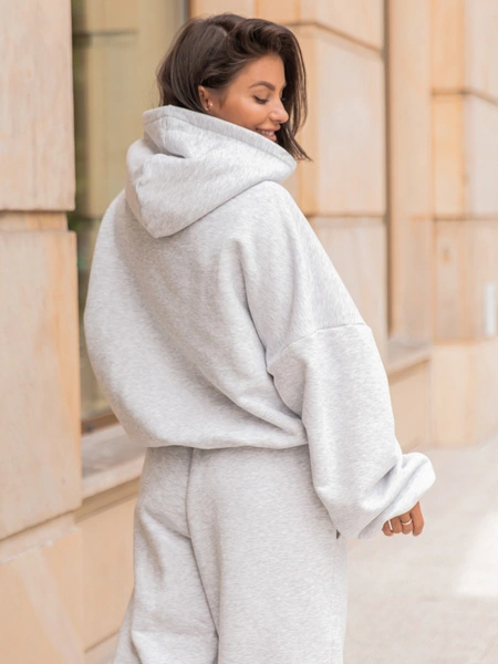 Viralowy ZESTAW: bawełniana BLUZA oversize z kapturem E644 + SPODNIE baggy E643 | szary melanz