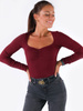 BAWEŁNIANA BLUZKA MARSZCZONY DEKOLT Z PRĄŻKA bordowa B151 k01