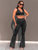 KOMPLET top z dekoltem i dopasowane spodnie z szerokimi nogawkami czarny E329 k01