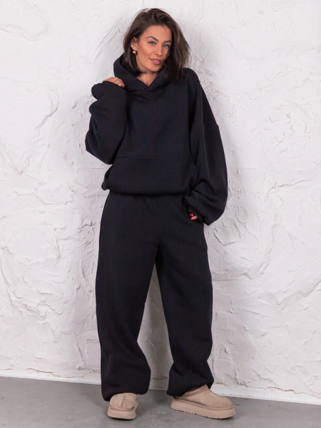 Dresowe bawełniane SPODNIE baggy czarne E643