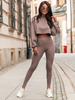 Bawełniany KOMPLET dresowa krótka bluza i spodnie legginsy z prążkowanej dzianiny coffee E334 k01