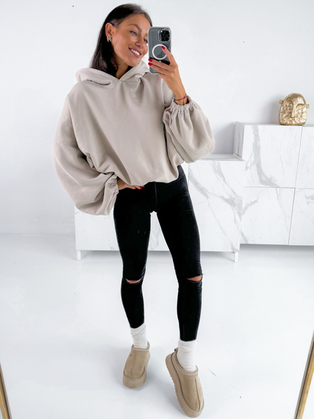 Szeroka luźna BLUZA z kapturem oversize stone E348 k01