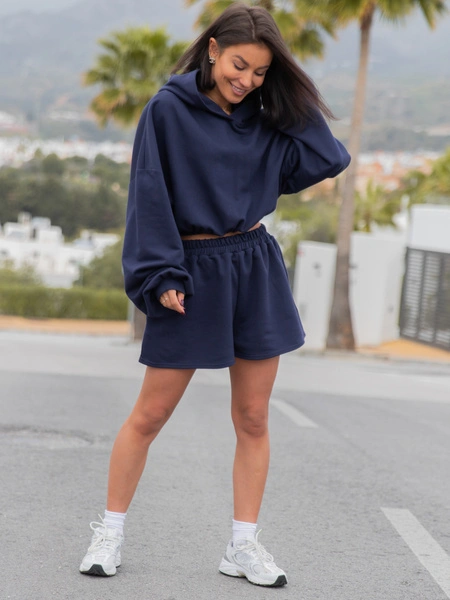 Bawełniane dresowe krótkie SPODENKI szorty baggy navy blue X52