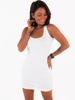 Bawełniana sukienka na ramkach z prążka biała c217 k01