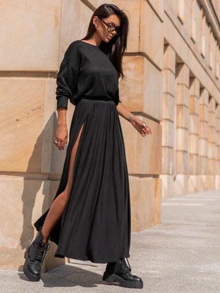 Luźny codzienny SWETER o klasycznym splocie czarny X302