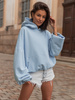 Luźna BLUZA z kapturem oversize szeroka z bawełnianej dresówki niedrapanej od wewnątrz baby blue X150 k01